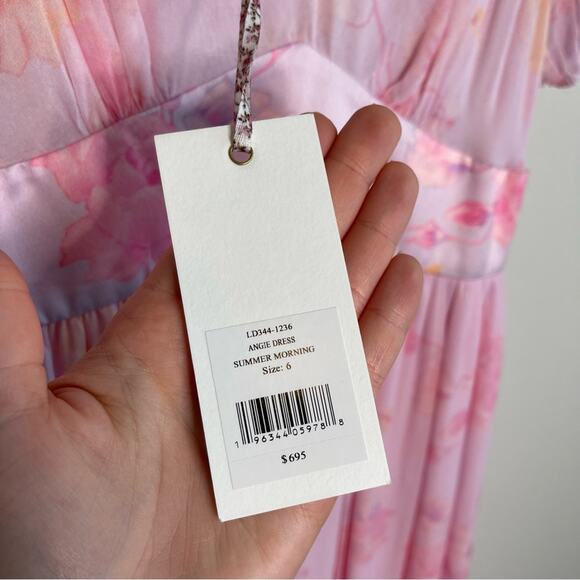 NEW LoveShackFancy Pink Floral Angie Midi Dress 6 - Picture 7 of 14